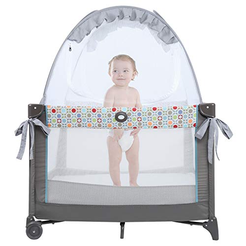 Minnebaby Pack N Play Tent, Keep Baby from Climbing Out, Mini Crib Safety Mesh Canopy, Play Yard Tent Cover, See Through…