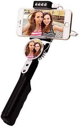 GPLAN Extendable Selfie Stick Built-in Power Bank Wired Self-portrait Monopod with Rear Mirror and LED Light for iPhone 6S/6 iPhone 5/5S or Samsung Huawei Android Phones(Black)