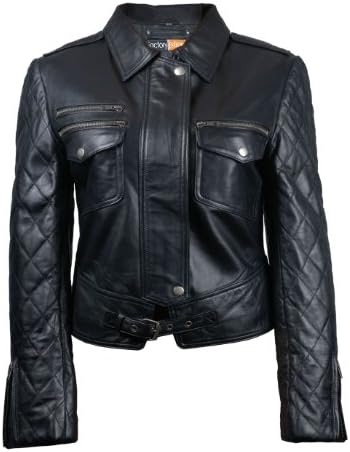 FE Ravine Black Motorcycle Leather Jacket Women | Stylish Real Biker Racer Coat | Genuine Lambskin
