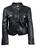 FactoryExtreme Ravine Womens Black Biker Leather Jacket, Small, Black