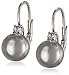 Amazon Collection Sterling Silver Simulated Shell Pearl and Cubic Zirconia Leverback Earrings (8mm)