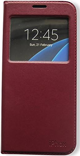 Galaxy S7 Edge Case,Window View With Invisible Magnetic Closure Flip Leather Cover Folio Case Stand Credit Card Holder Slot for Samsung Galaxy S7 Edge (Plum)