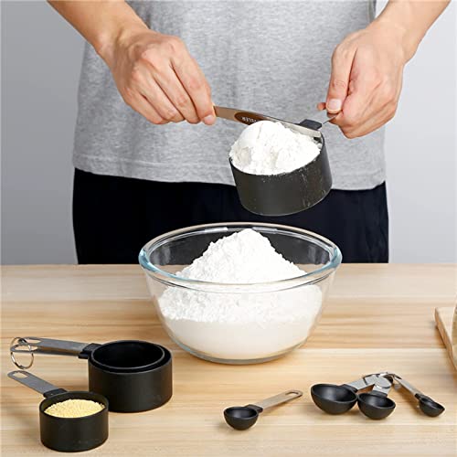 8 Cucharas Medidoras y Tazas Medidoras,Herramientas de Medición de Cocina Apilables con Mango de Acero Inoxidable,Tazas Medidoras de Cocina para Medir Líquidos y Los Ingredientes