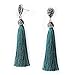 Peacock Blue Teal Fringe Dangle Drop Thread Tassel Earrings Rhinestone Boho Jewelry Long Tassel Stud Earrings for Women