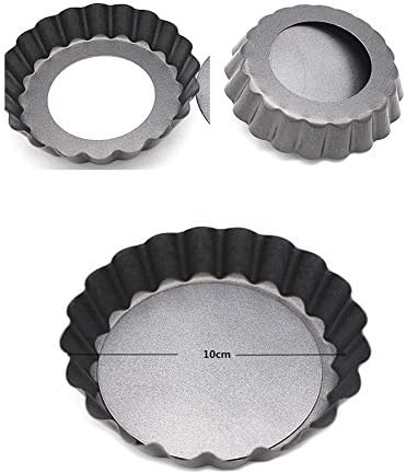 Round Loose Bottom Non-Stick Fluted Baking Tray, Set of 4 Carbon Steel Mini Fruit Tart Cake Pastry Quiche Pan Mould, 10cm (10cm)