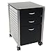 Innovex Archive mobile glass top metal filing cabinet with 3 storage drawers and locking caster wheels, black