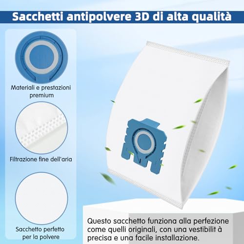 12 Bags for Miele GN Vacuum Cleaner Bags Classic C1 Complete C2 C3, S2 S5 S8 Series 3D Efficiency Dust Bag with 4 Motor Protection Filter, 4 Exhaust Filter 9917730 10123210