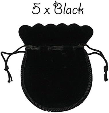 The Cufflink Shop 5 x Black Drawstring Strong Quality Thick Soft Luxurious Oval Curved Velvet Wedding Pouches Favour Bags Jewellery Pouch 7 x 9 cm