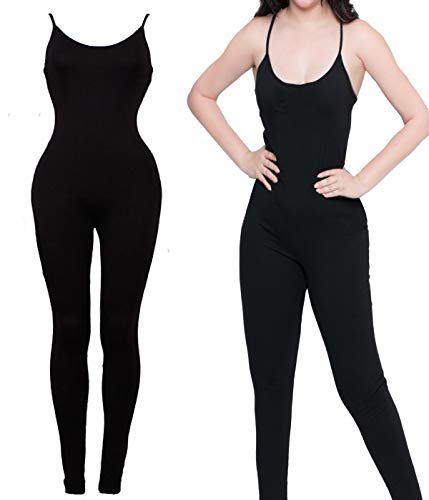 Women Bodysuit Romper Jumpsuits One Piece Body Full Suit Strap Tank with Long Pants Leggings Bodycon Sexy Tight Playsuit (Black Bodysuit Pants, M) - Thumbnail 4