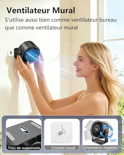 DDKJ Silent Desk Fan 20 dB,100 Adjustable Speeds,360° Rotation of Air Flow, LED Display, 4000 mAh Battery, 3.5-13 Hours Battery Life with Connected Works for Bedrooms, Dorm Rooms and Kitchens