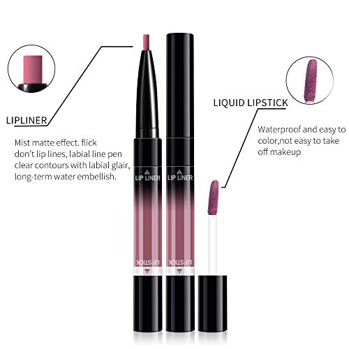7 Colors Matte Liquid Lipstick Lip Liner Pencil Set Double End Matte Liquid Lipgloss and Lipliner Set Waterproof Lip Gloss Non-Stick Cup Long Lasting Cosmetics Lip Stick Professional Lip Makeup Kit