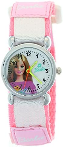 Girls Cartoon Barbie Round White Dial Pink Nylon Velcro Tape Quartz HOT-SALE Watches