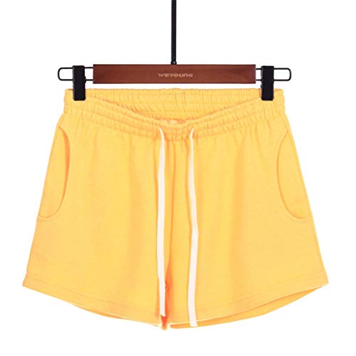 Women Short Pants, JOYFEEL â¤ï¸ Ladies Cotton Linen Casual Elastic Waist Pants Drawstring Solid Summer Walking Shorts Yellow