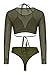 Meyeeka Mesh Long Sleeve Rash Guard Swimsuits 3 Pcs Bikini Swimwear for Women L Army Green