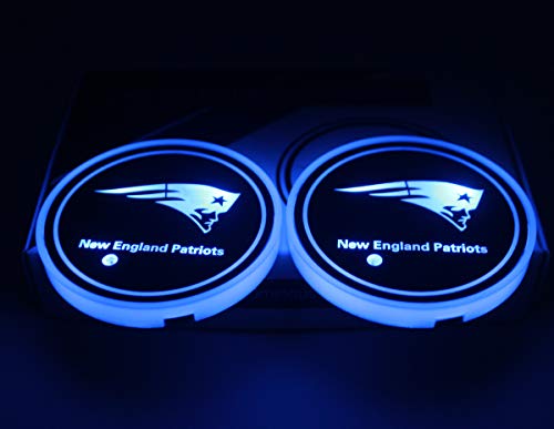 2pcs LED Car Cup Holder Lights for NFL-New England Patriots, 7 Colors Changing USB Charging Mat Luminescent Cup Pad, LED Interior Atmosphere Lamp,We are More Loyal Fans