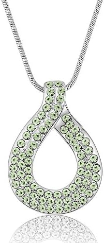 The Starry Night Green Austrian Crystal Love Heart Knot Silver Necklace Fashion Diamond Accented Pendant