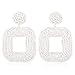Statement Beaded Hoop Earrings, Drop Dangle Square Earrings Bohemian for Women Girl Novelty Fashion Summer Accessories -VE133 White