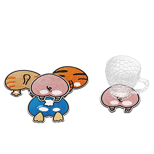 4 Pcs Diamond Paintings Coasters, DIY Coasters Small Diamond Painting Kits for Beginners, Adults & Kids Diamond Art Craft Supplies Christmas Home Decor(without iron holder)