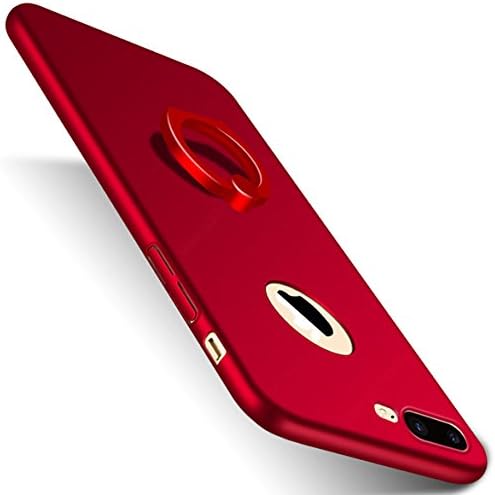 iPhone 7 Plus Case - HXAYR Ultra Thin Slim Fit [Kickstand] [Matte] Anti-slip No-fade Skin Hard PC Back Cover with Rotating Ring Grip Holder Stand Protective Cover Case for iPhone 7 Plus 5.5 inch, Red