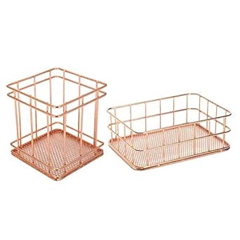 2 unidades de cesta de almacenamiento oro rosa estante baño estante