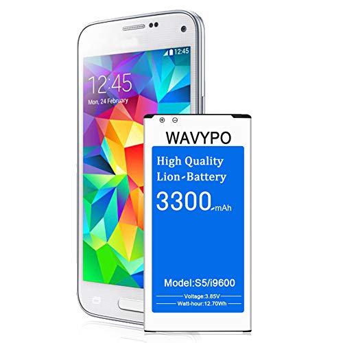 (Upgraded) Galaxy S5 Battery, Wavypo 3300mAh Replacement Battery for Samsung Galaxy S5 I9600, G900A, G900P, G900V, G900T, G900F, G900H, G900R4, S5 Spare Battery [36 Months Warranty]