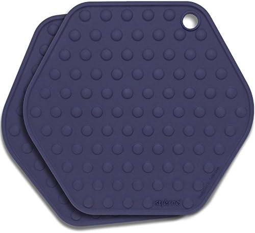 Stjerne Set of 2 Multipurpose Large Silicone Trivets, Mat, Multiple Spoon Rest, Jar Opener, Pot Holder, Coaster, 5-in-1, Heavy Duty &amp; Flexible (Navy Blue)