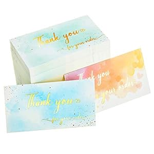 300 Pieces Thank You For Your Order Business Cards Watercolor Support Small Business Customer Thank You Cards Gold Foil…