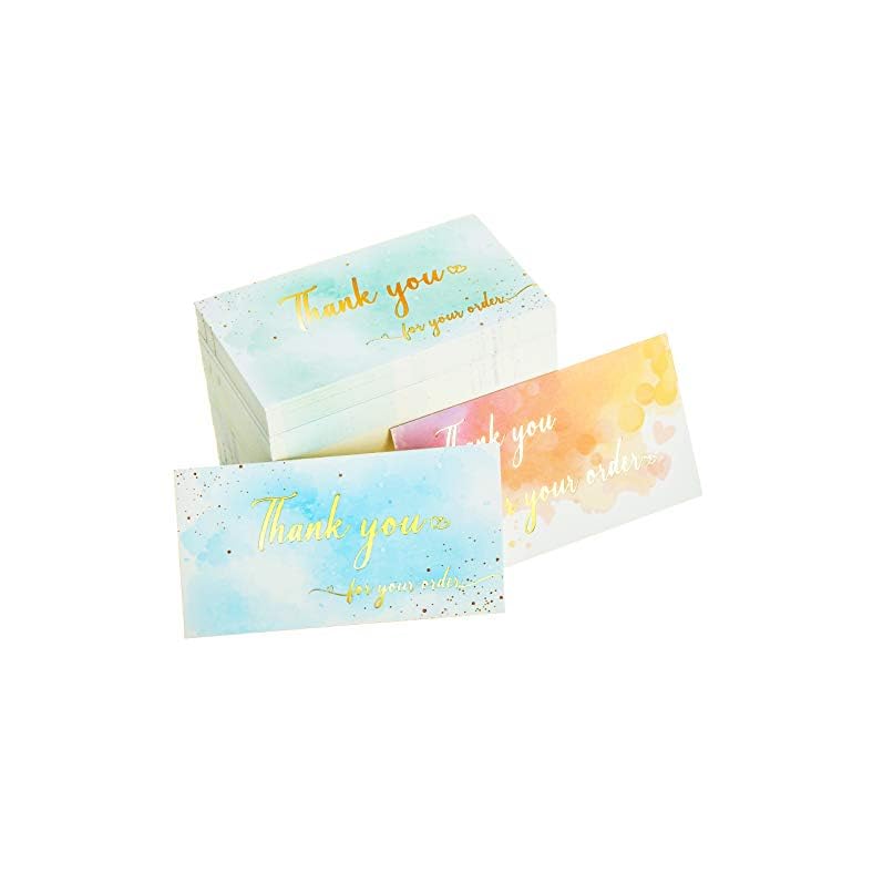 300 Pieces Thank You For Your Order Business Cards Watercolor Support Small Business Customer Thank You Cards Gold Foil…