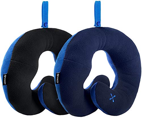 BCOZZY Chin Supporting Patented Travel Pillow - Prevents the head from falling forward in ANY sitting position, providing comfort and support for the neck and head. Adult size, Set of 2 (Black + Navy)