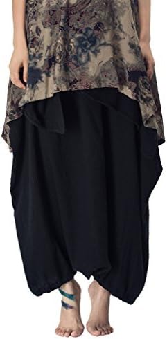 Women's Vintage Linen Cotton Harem Pants Baggy Bohemian Wide Leg Pants