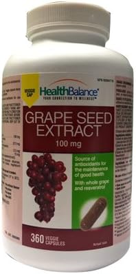 HealthBalance Grape Seed Extract, 100mg, 360 veggie cap (1)