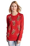 V28 Women's Christmas Reindeer Snowflakes Sweater Pullover (Tag S (US size 6), Red-3D-Nose)