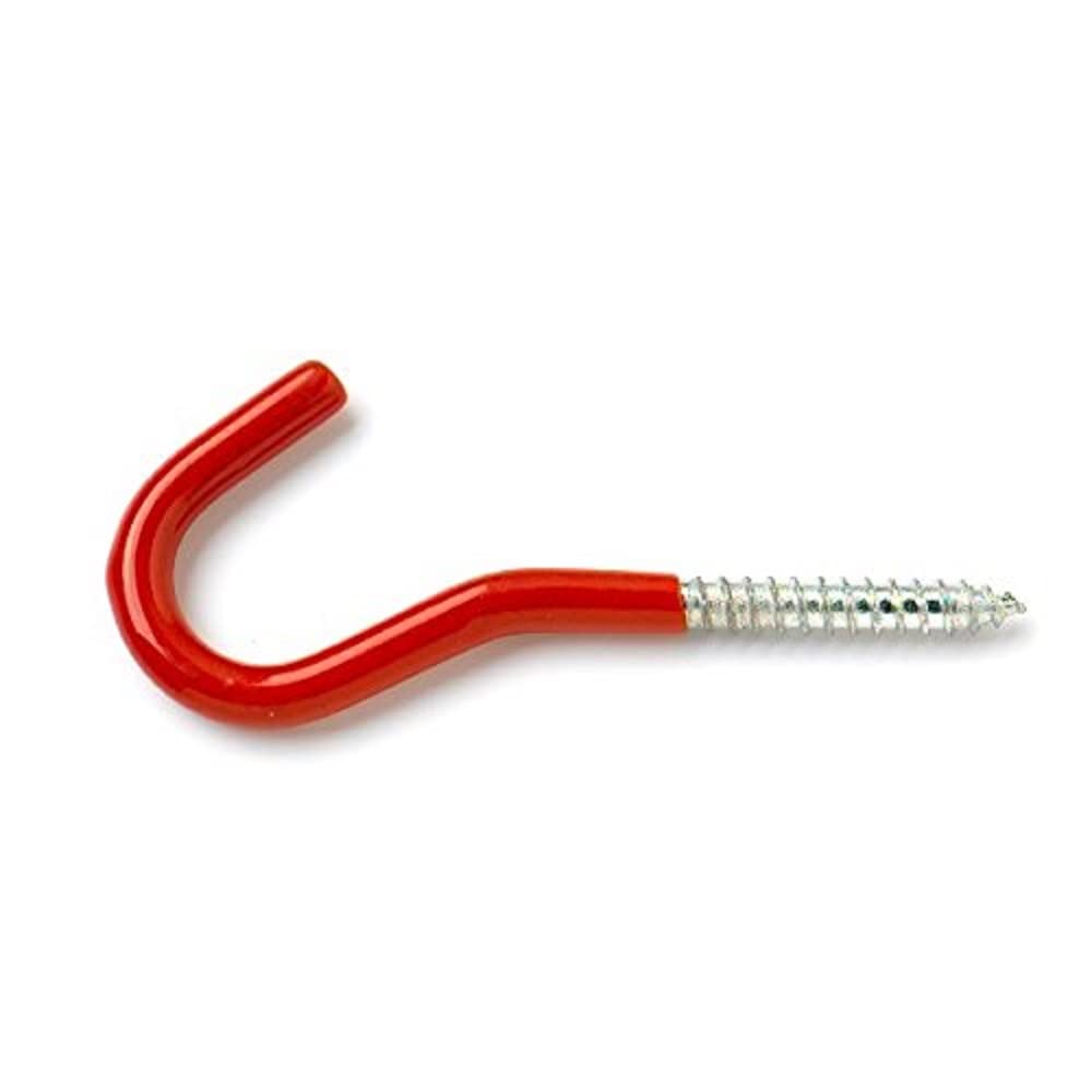 Merriway BH05418 (2 Pcs) Screw Hook Steel Red Plastic Coated 100mm - Pack of 2 Pieces