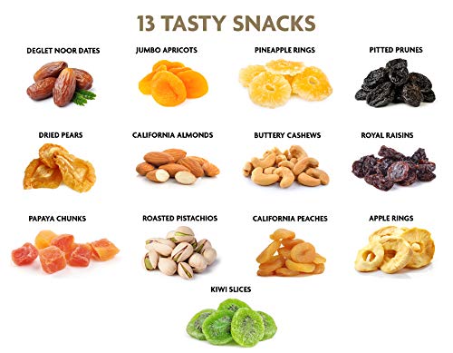 Holiday Nut and Dried Fruit Gift Basket by Coco's. Savory & Healthy Gourmet Mixed Nuts. Perfect for Christmas, Holidays, Birthdays, Clients, Family Parties. 1-Year Guarantee. (Nuts & Dried Fruits)