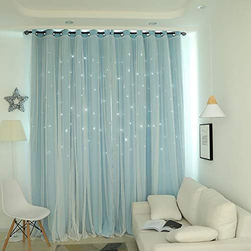 1 Pcs Star Blackout Curtains for Kids Baby Girl Nursery Bedroom with Double Layer Window Fabric Simple and modern Scandinavian style Voile Decorative Eyelet Curtain 39.4" Wide x 78.7"
