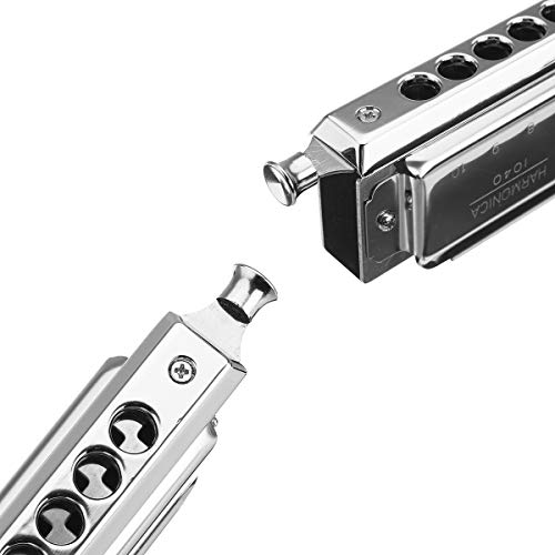 Chromatic Harmonica 10 Holes 40 Tone in C Key Stainless Steel Chromatics Harmonica with Hard Beautiful Case for Professional Player, Mouth Organ Harp Silver Best Music Gift for Beginner Student
