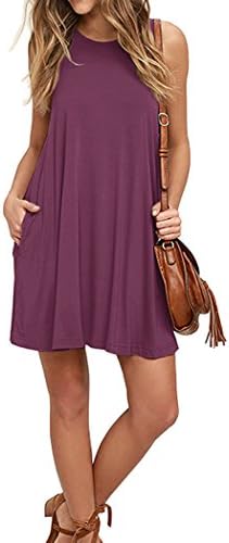 Iandroiy Women's Pockets Casual Swing Sleeveless T-shirt Dresses