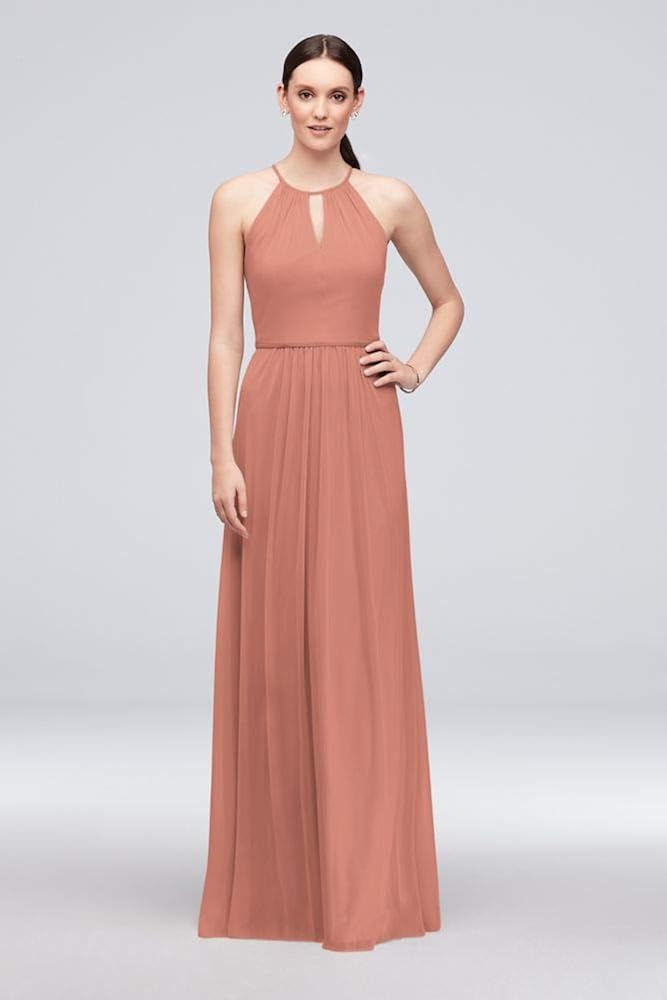 David�s Bridal HighNeck Long Mesh Bridesmaid Dress with