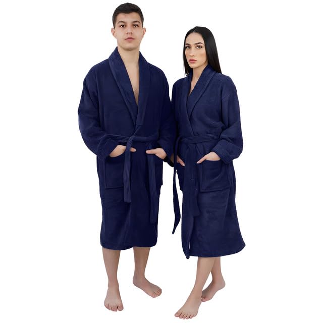 Graphic Impact Unisex Bathrobe Towelling Super Soft Bath Wrap Housecoat Spa Gym Shawl 100% Egyptian Cotton Terry Plain Bathrobe (NavyBlue, S-M)