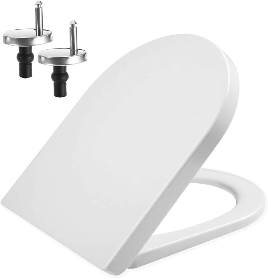 DShaped White Toilet Seat Cover with Soft Close & Quick Release Hinges