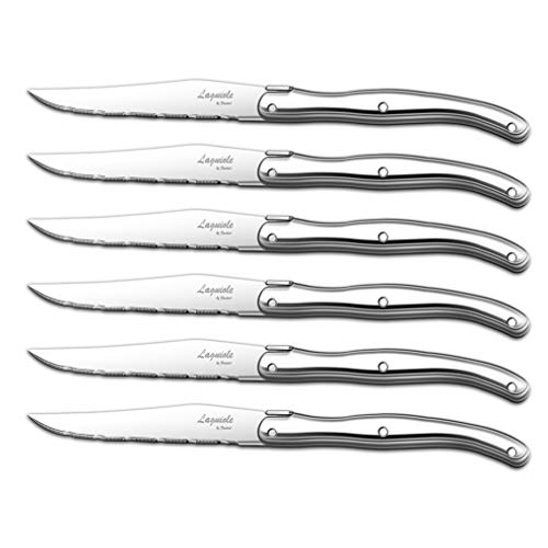 [Set of 6]Steak Knives,Silverware Set,FANTECK 18/10 Stainless Steel Serrated Sharp Light Premium Laguiole Dishwasher Safe Polished Table Dinner Cutlery Flatware Kitchen Steak Knives Gift Box-Silver 9" - Thumbnail 7