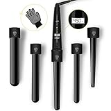 Curling Wand Iron Set 5 in 1 and LCD Temperature Control 31 Heat Settings Interchangeable Ceramic Tourmaline Barrels-Black-ELEHOT