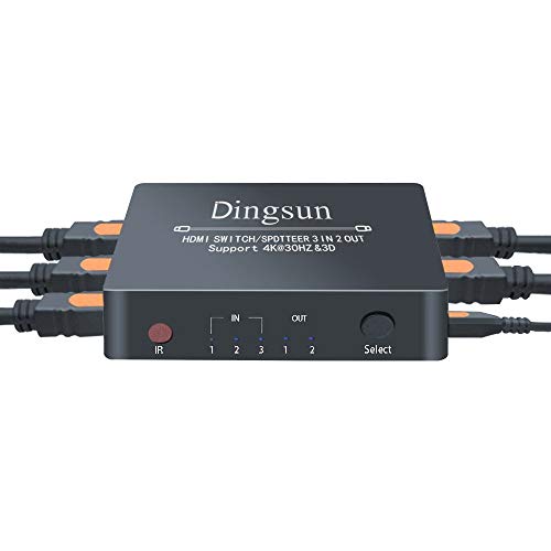 3 Port HDMI Switch, 2 Port HDMI Splitter, HDMI Switch Splitter, HDMI Switcher with Remote, HDMI Splitter with Remote, HDMI Port, HDMI Switch Splitter Support 4k, 3D, HDMI 1.4v (3 IN 2 OUT HDMI Switch)