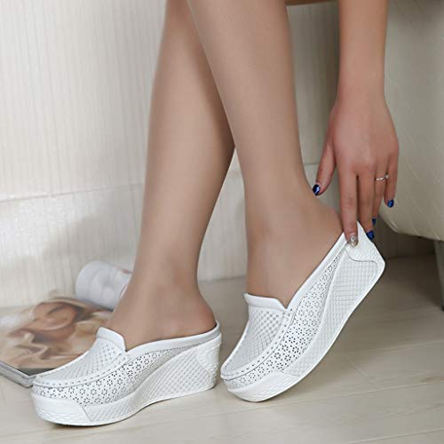 Respctful✿Women's Closed Toe Wedges Slide Platform Sandals Flowers Print Backless Slippers Vintage Platform Shoes White
