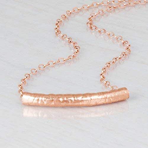 Curved Bar Hammered Tube Necklace Designer Handmade