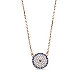 925 Sterling Silver Rose Gold-Tone Womens Evil Eye Hamsa White Blue CZ Pendant Necklace