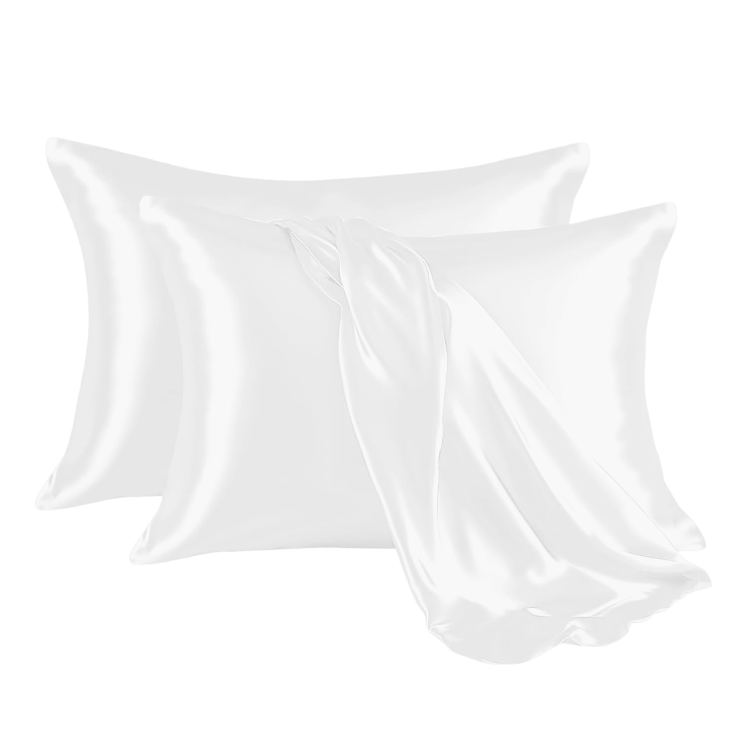 Hafaa Satin White Cooling Pillow Cases 2 Pack Soft as Silk Pillowcase For Hair and Skin With Envelope Closure Standard Size (50x75 cm) Pillow Covers, Gifts for Women