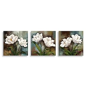 Canvas Wall Art Abstract Transparent Flowers Painting Artwork for Home Prints Framed - 12"x12"x3 Panels