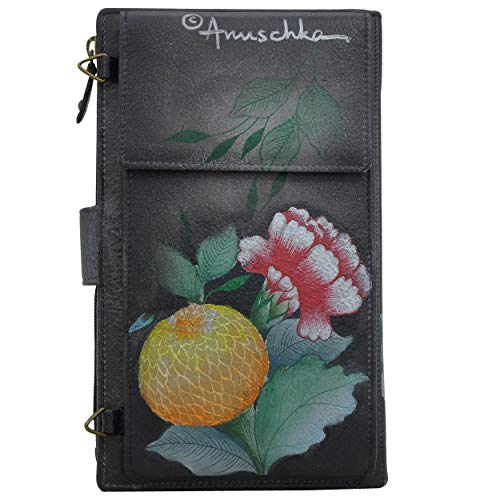 Anuschka Hand Painted Leather Cell Phone Wallet | Cell Phone and Credit Card Holder | Vintage Bouquet