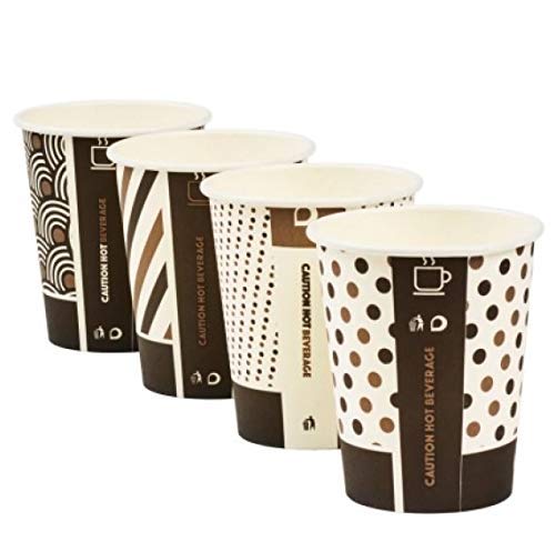 8oz Mixed Design Bamboo Compostable Takeaway Coffee Cups - Pack of 50 Eco Friendly Drinks Cups
